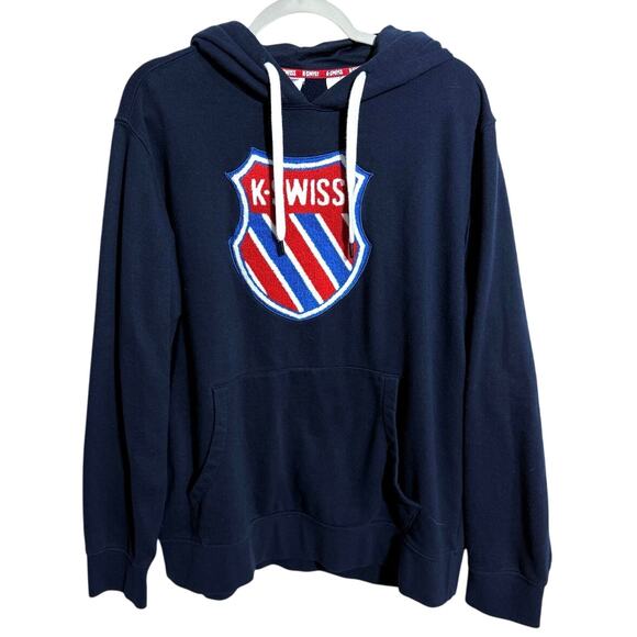 Vintage K-Swiss Terry Cloth Logo Emblem Blue Red Streetwear Hoodie Sz large Y2K - Picture 2 of 5